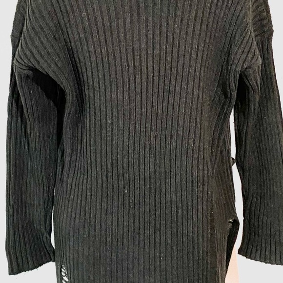 Sadie & Sage, EUC, Distressed Sweater, Open Front,  Charcoal Gray Cardigan, Med - Picture 11 of 14